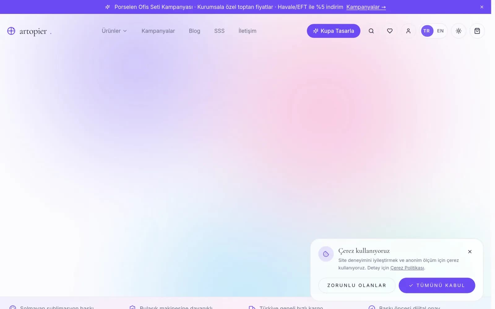 Artopier web sitesi ekran görüntüsü — E-Ticaret · Kişiye Özel Baskı