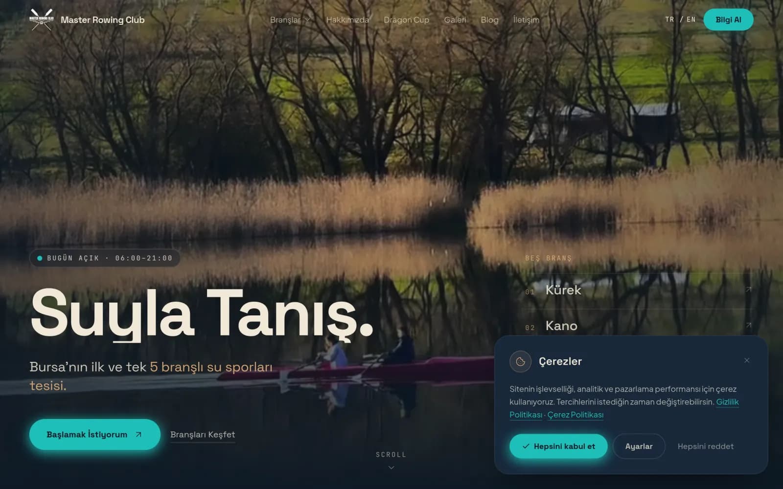 Master Rowing Club web sitesi ana sayfa ekran görüntüsü