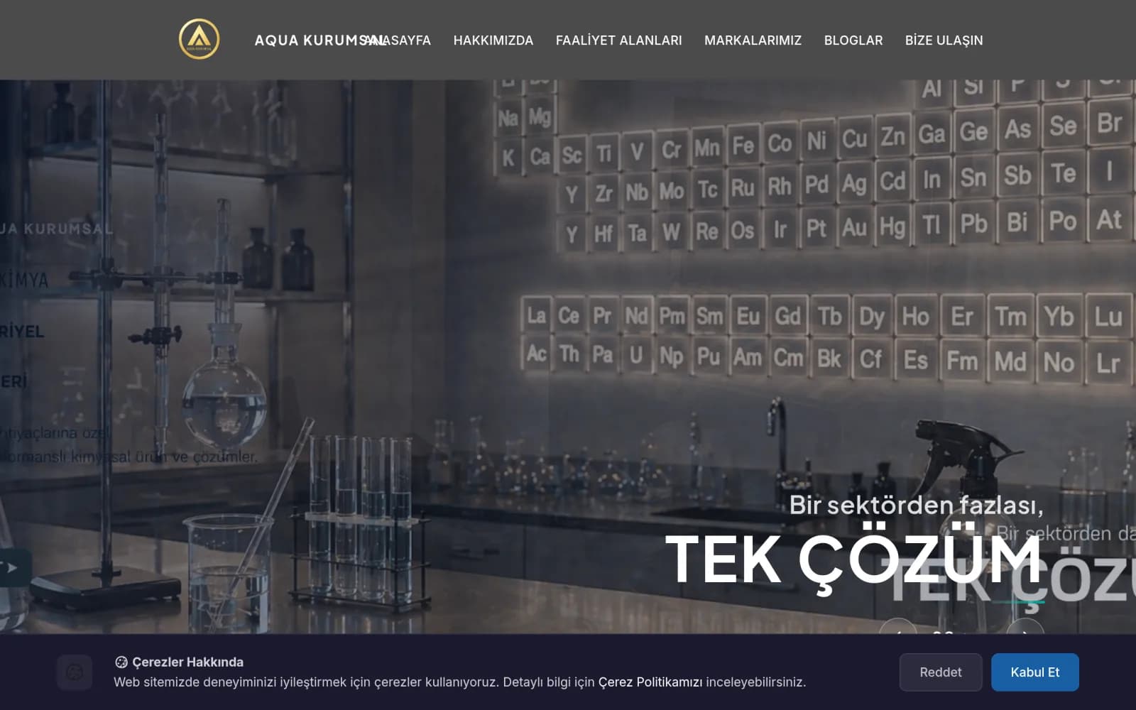 Aqua Endüstriyel web sitesi ana sayfa ekran görüntüsü