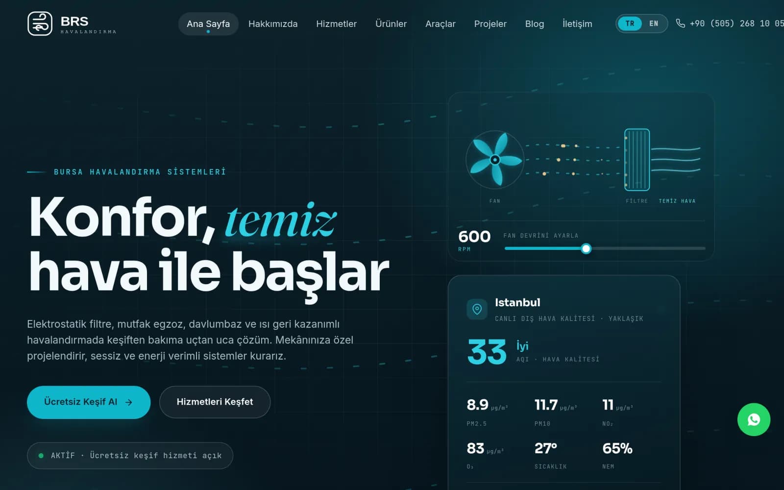 BRS Havalandırma web sitesi ana sayfa ekran görüntüsü