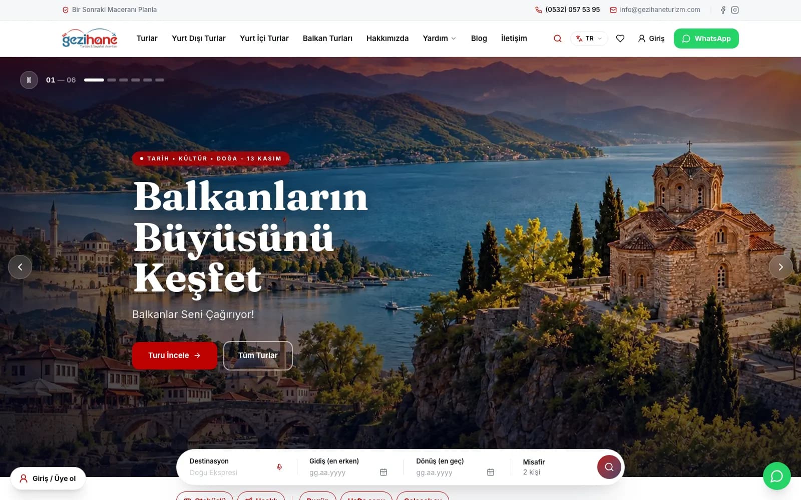 Gezihane web sitesi ekran görüntüsü, Turizm · Tur Satış Sitesi