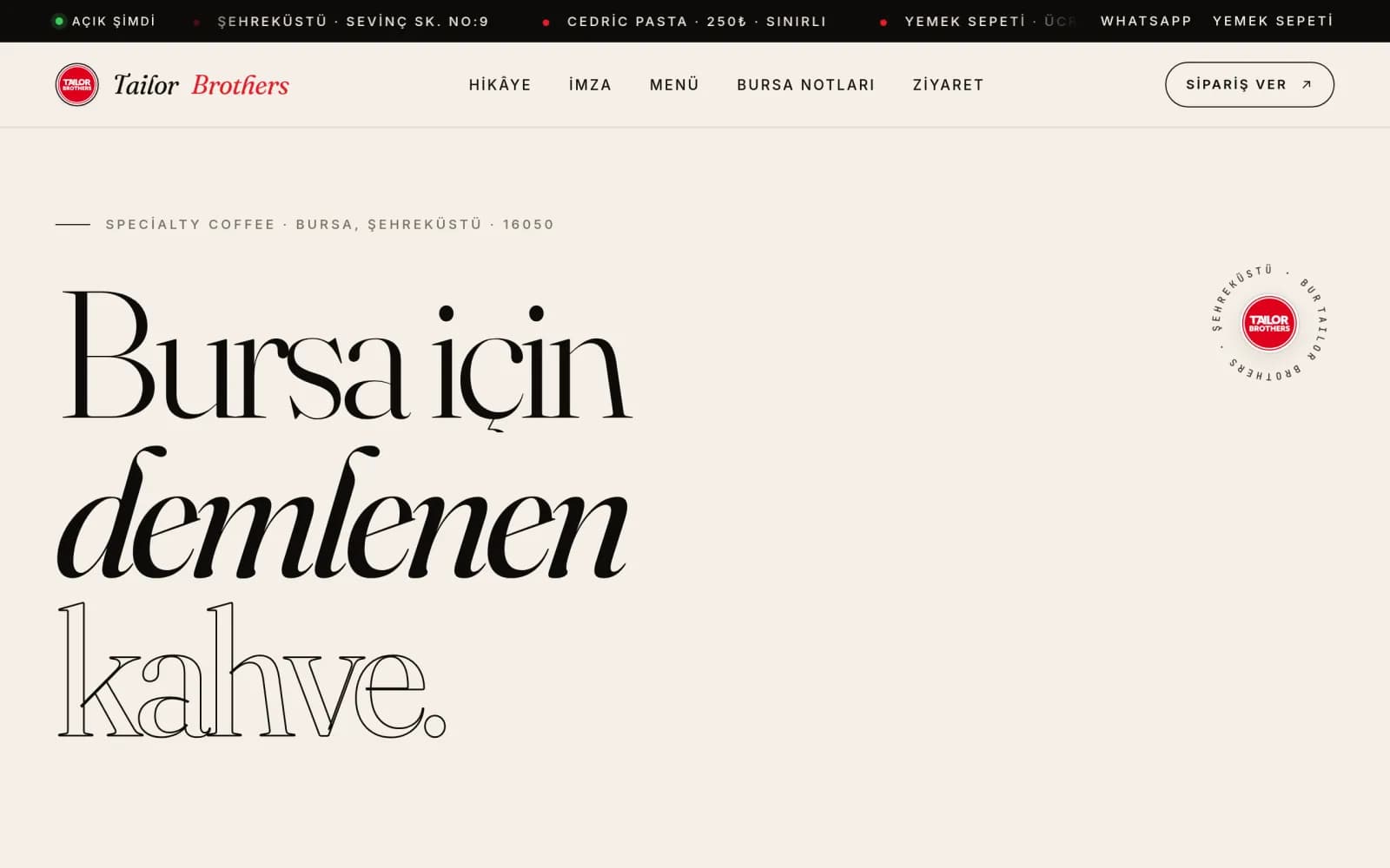 Tailor Brothers web sitesi ana sayfa ekran görüntüsü