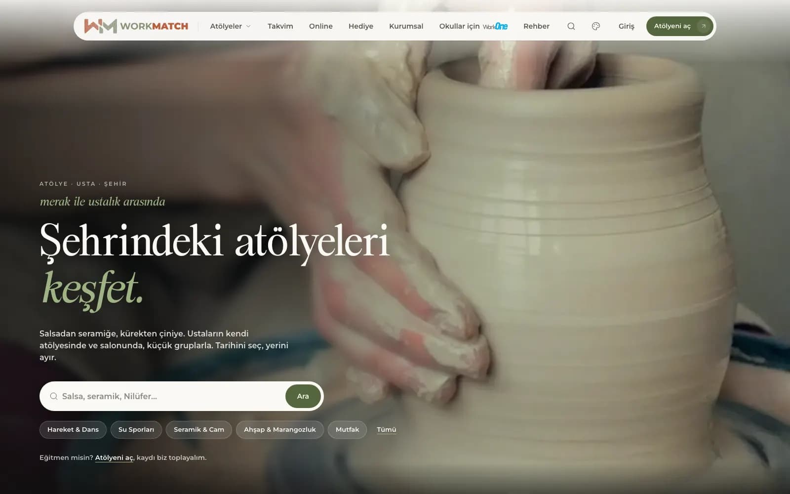 WorkMatch, Atölye ve Kurs Rezervasyon Platformu ekran görüntüsü