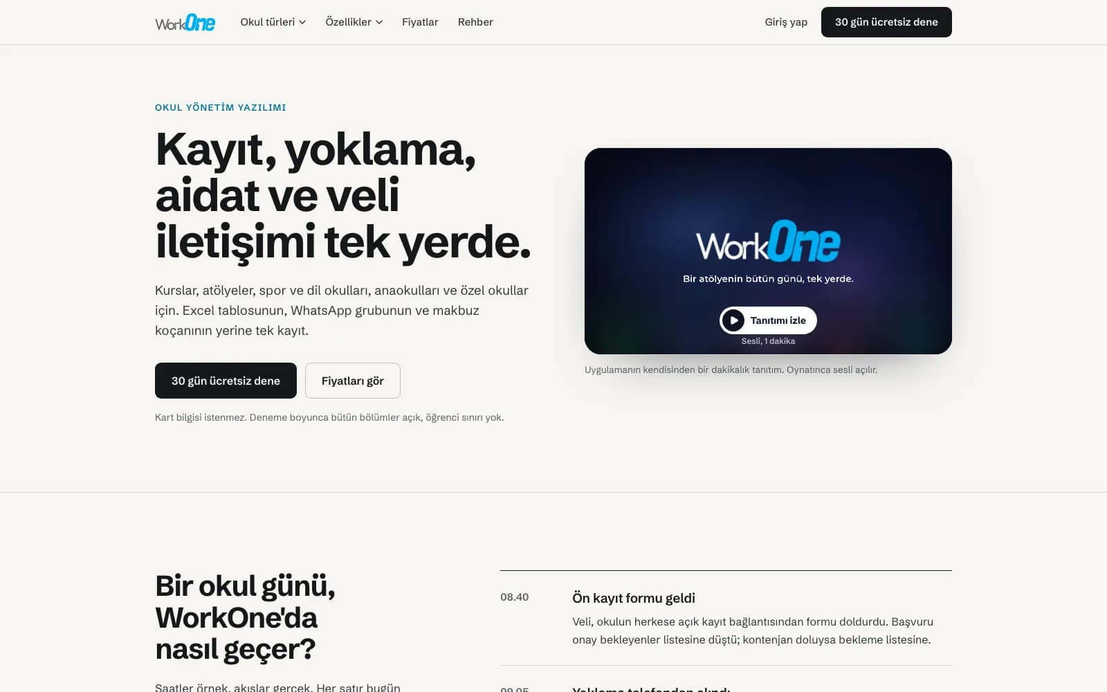 WorkOne, Okul Yönetim Yazılımı ekran görüntüsü
